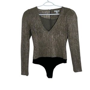 Amuse Society Metallic Gold Long Sleeve Bodysuit Size Large